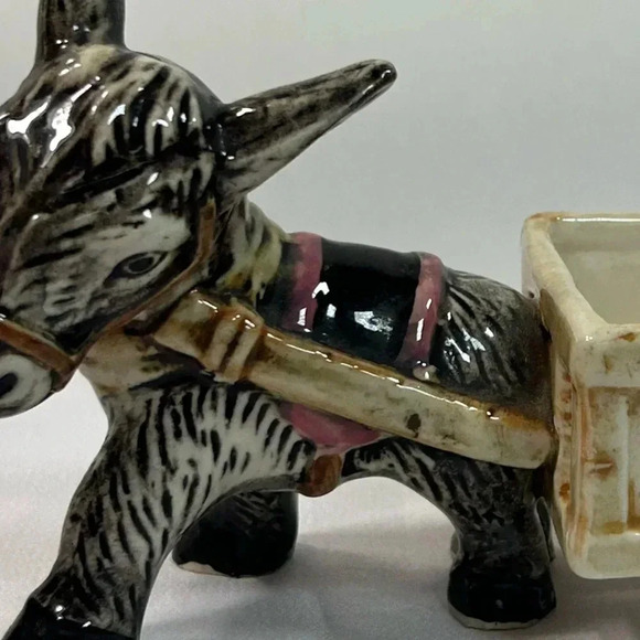 Vintage Ceramic Donkey Pulling Cart Planter Made  in Occupied Japan - Picture 13 of 14
